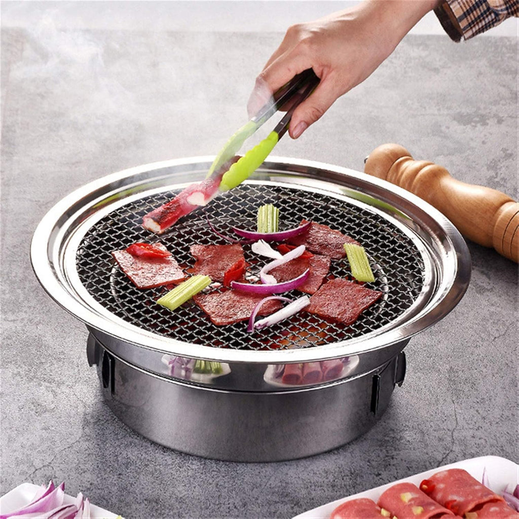 Charcoal BBQ Grill Round Stainless Steel Korean Charcoal Non-Stick s Portable Charcoal Grill for Outdoor Camping BBQ Charcoal Grill