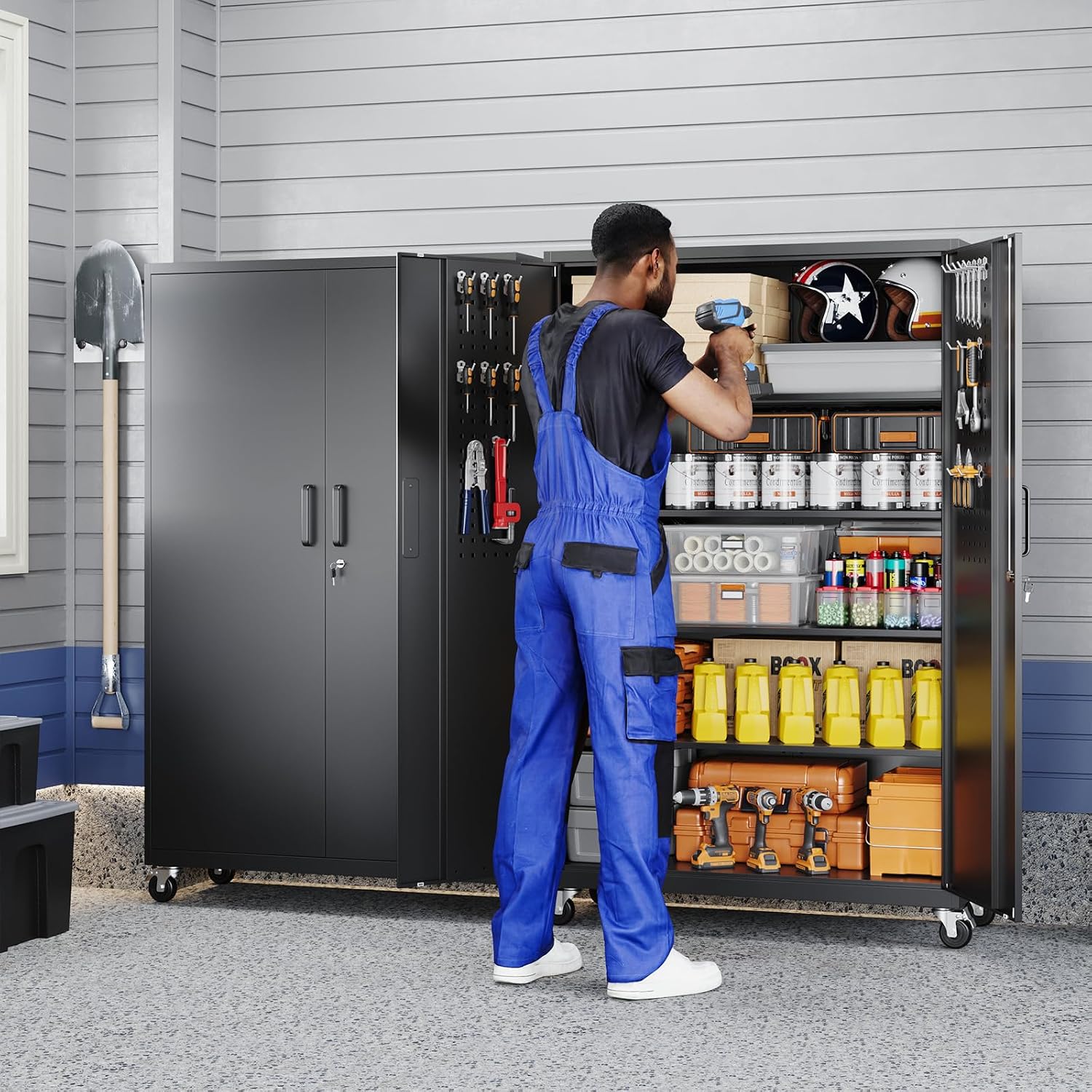 Yizosh Metal Garage Storage Cabinet with Locking Doors and Adjustable Shelves,- 71' Rolling Steel Tool Cabinet for Home Office,Garage,Warehouse