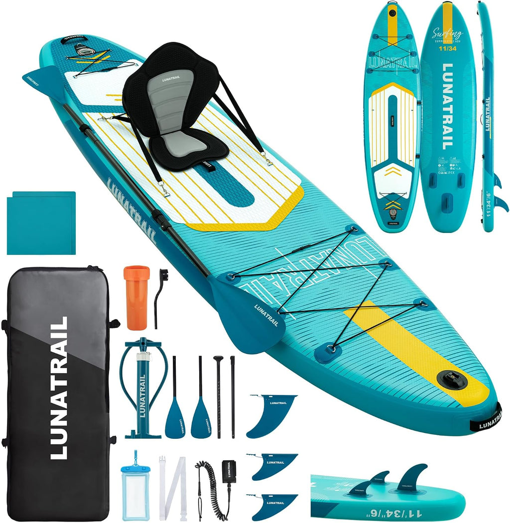 【11'×34'】 Extra Long/Extra Wide Premium Inflatable Stand Up Paddle Board (SUP) – Portable & Lightweight for Yoga, Surfing, Family Fun | Complete Kit with Paddle, Pump, Bag | Durable Design