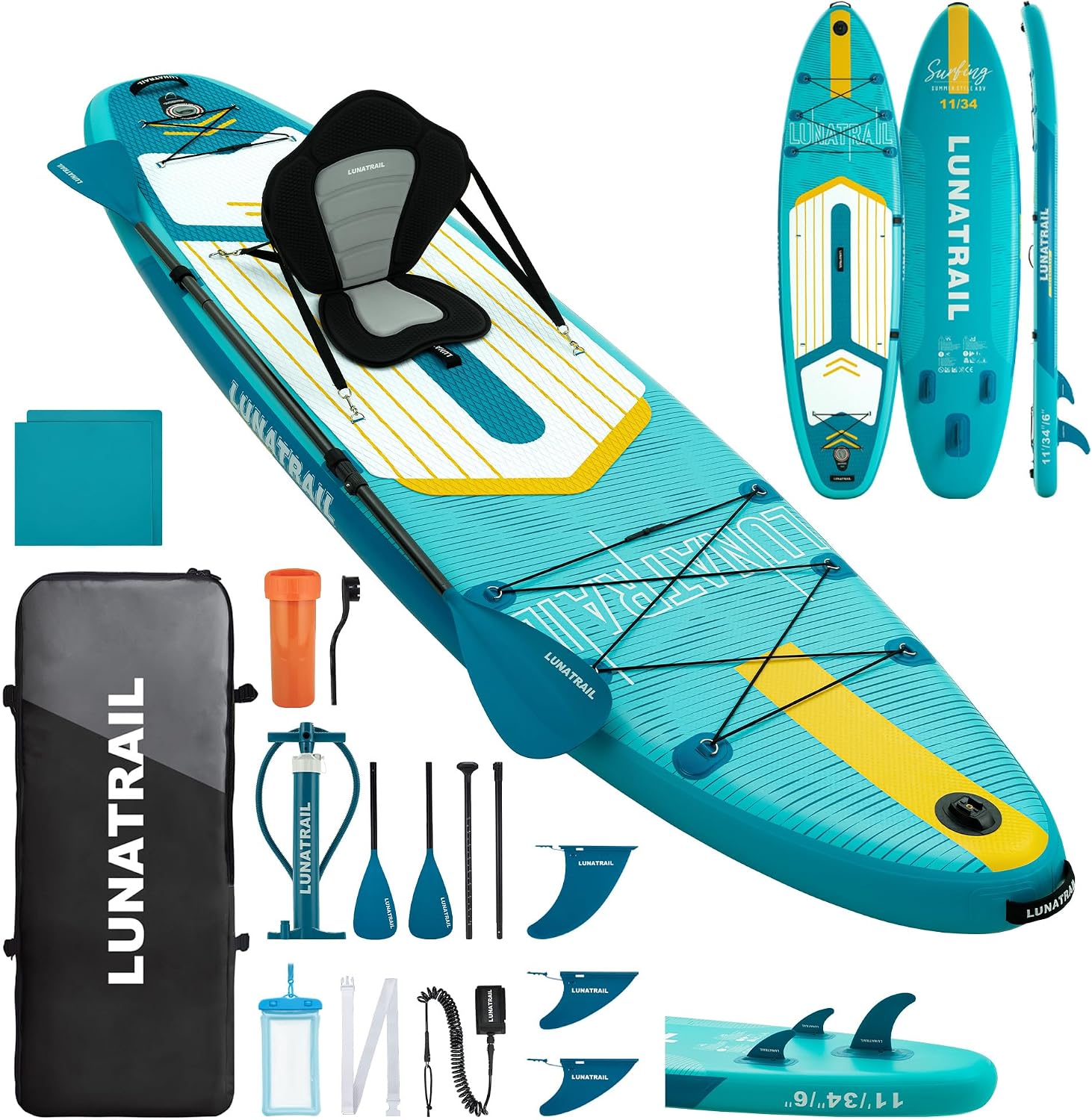 【11'×34'】 Extra Long/Extra Wide Premium Inflatable Stand Up Paddle Board (SUP) – Portable & Lightweight for Yoga, Surfing, Family Fun | Complete Kit with Paddle, Pump, Bag | Durable Design