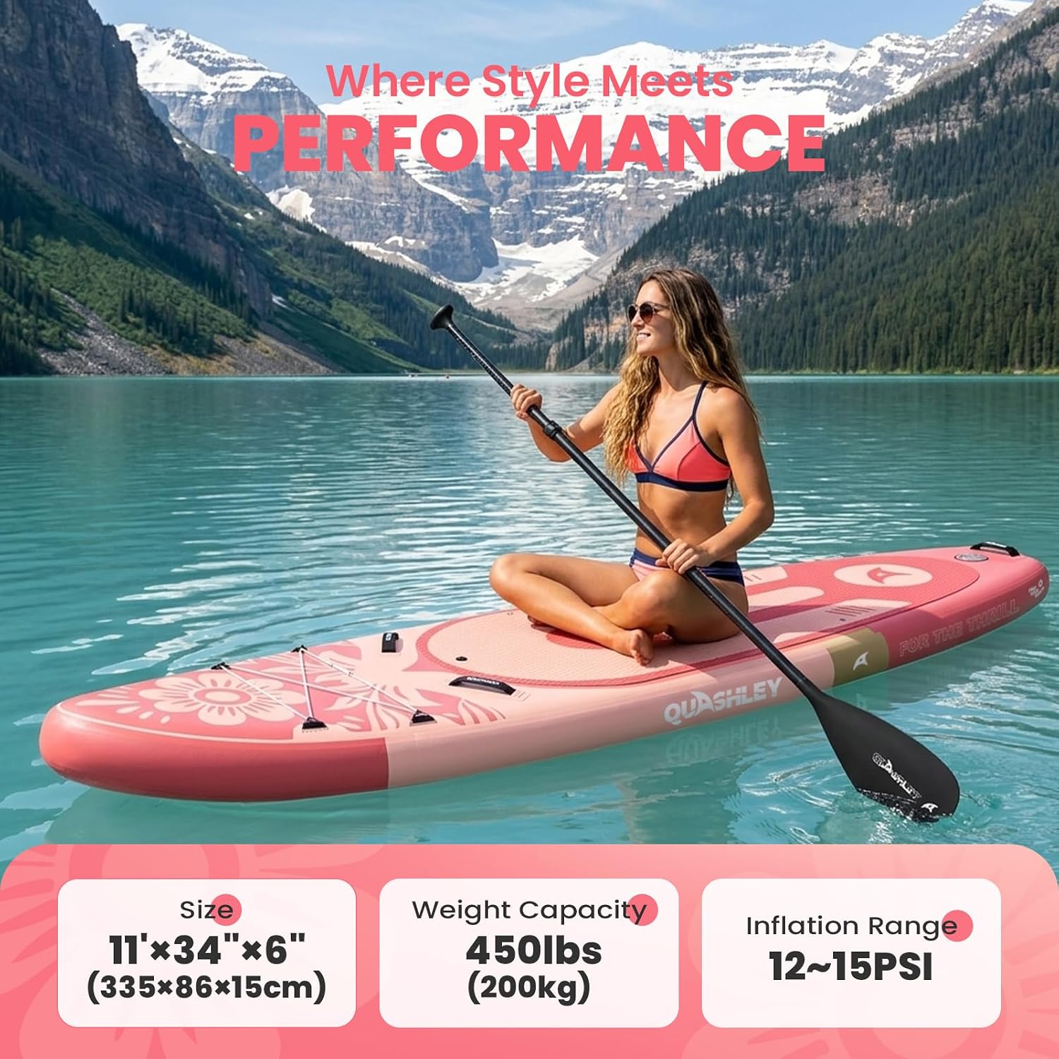 Quashley Inflatable Stand Up Paddle Board,Inflatable Paddleboards 32/34 Inch Wide,All Around SUP for Beginners with Lightweight Paddle,Hand Pump,Backpack,Leash,Durable & Portable iSUP Board