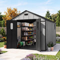 Domi 8x12Ft Resin Outdoor Storage Shed with Floor, Plastic Garden Storage Shed, Outside Weatherproof Storage Building for Tools, Bike, Lawn Mower, Patio, Backyard