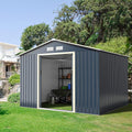 Goplus Outdoor Storage Shed, 9' X 8' Metal Garden Shed with 4 Vents & Double Sliding Door, Utility Tool Shed Storage House for Backyard, Patio, Lawn