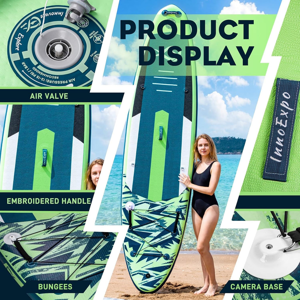 InnoExpo 11' Inflatable Stand Up Paddle Boards with Premium Accessories, Wide Stable SUP Paddle Board Design, Non-Slip Comfort Deck for Youth & Adults