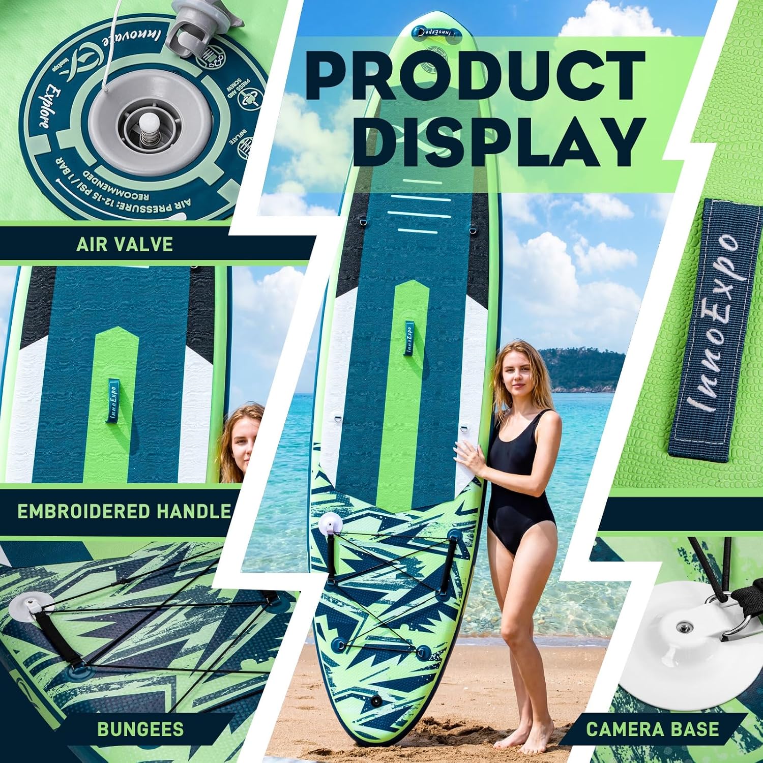 InnoExpo 11' Inflatable Stand Up Paddle Boards with Premium Accessories, Wide Stable SUP Paddle Board Design, Non-Slip Comfort Deck for Youth & Adults