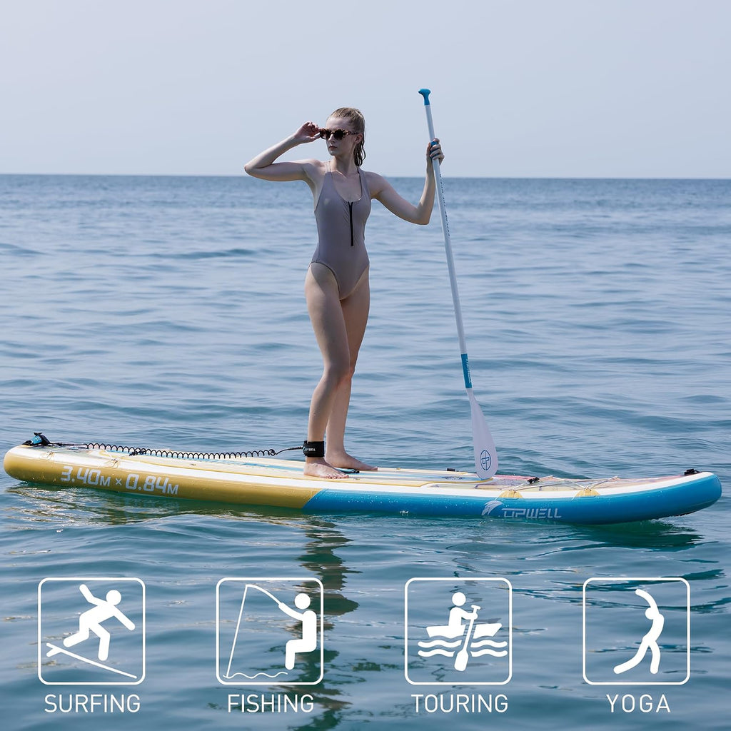 UPWELL 11'6'/11'2'/11'/10'8'/10'6'/10'2' Inflatable Stand Up Paddle Board with sup Accessories Including Backpack, Repairing Kits, Non-Slip Deck, Leash, 3 Fins, Paddle and Hand Pump