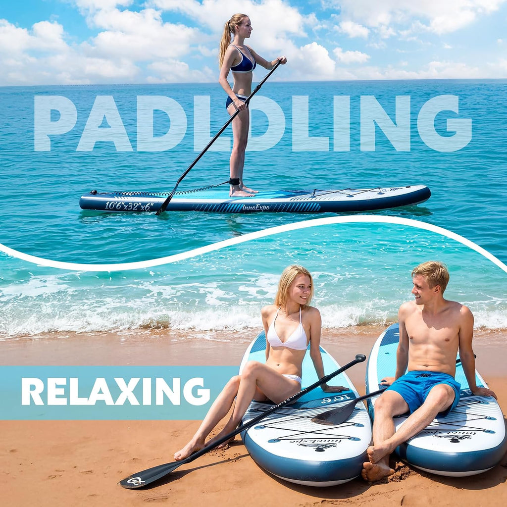 InnoExpo Inflatable Stand Up Paddle Boards with Premium Accessories, Wide Stable SUP Paddle Board Design, Non-Slip Comfort Deck for Youth & Adults