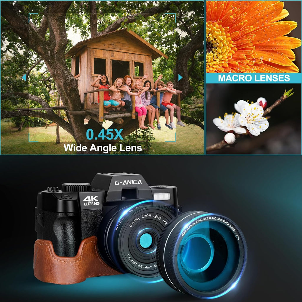 Ture 48MP&4K Digital Cameras for Photography with WiFi & App Control, Vlogging for YouTube with Bag,Compact Travel Camera,Perfect for Entry-Level Users and Beginners with Macro&Wide Lens-32GB Card