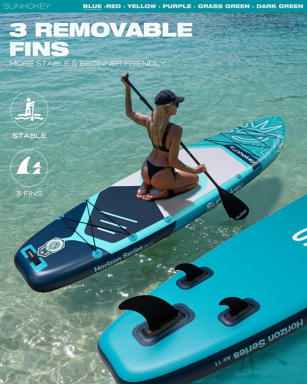 11'×34'' Extra Wide Inflatable Paddle Board with Seam Welded Technology, Stand Up Paddle Board, 420lb Capacity for Adults, Sup Board for All-Level with 2-Blade Paddle/Dual-Action Pump/Leash