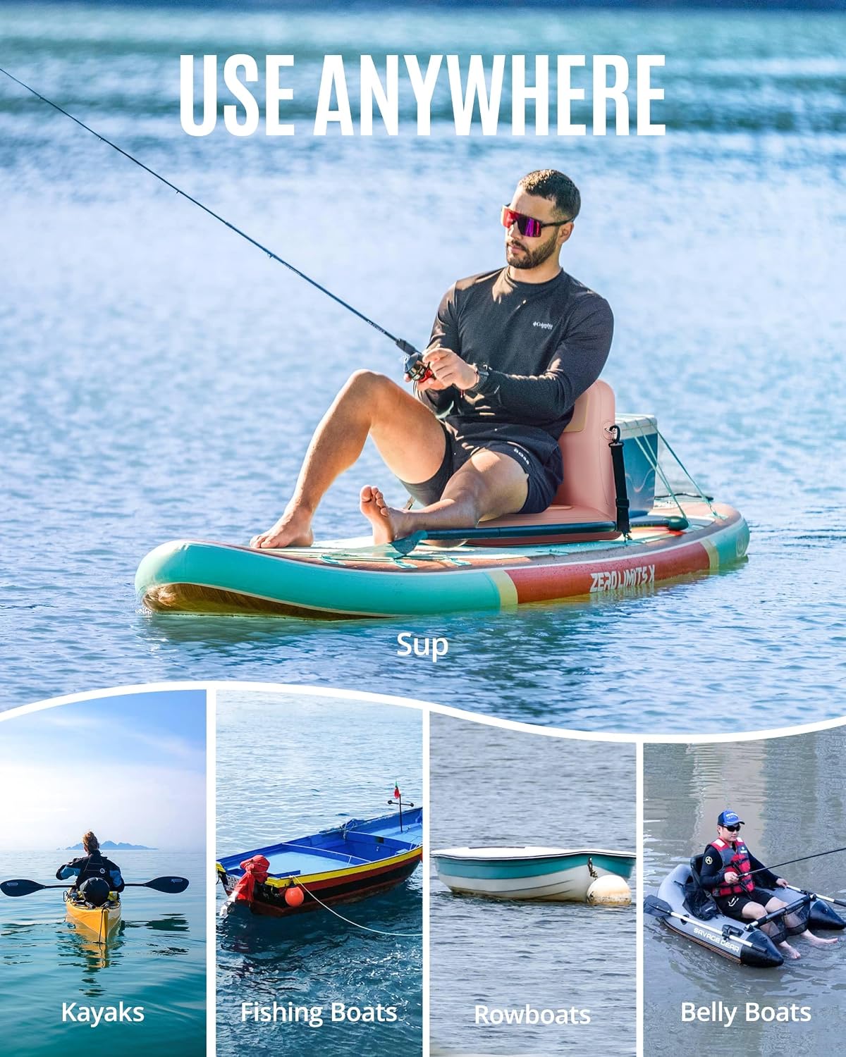 ZLX Paddle Board Seat with Back Support, Portable Kayak Seat, Air Pump Included, Universal Inflatable Seat for Adults, Foldable Ergonomic Design, Easy Install for Outdoor Fishing/Kayaking/Camping