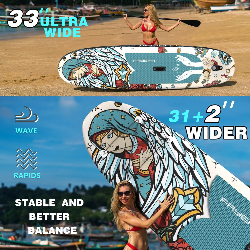 Inflatable Paddle Board,Extra Wide 10.6'/11' Stand Up Paddle Board with Sup Accessories,400lbs Capacity for Family with Safety Leash, All Skill Levels Sup for Yoga,Fishing,Surfing