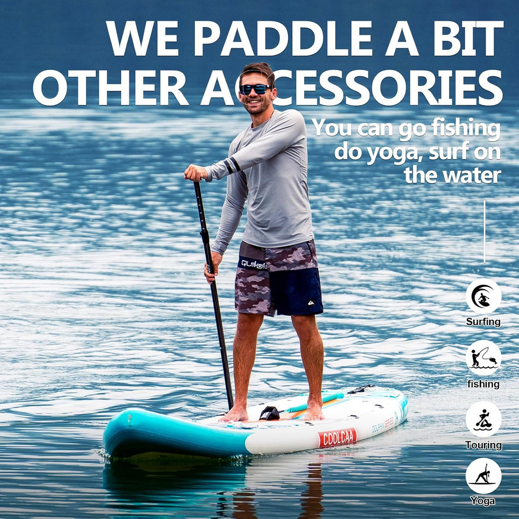 COOLCAA Dolphin Inflatable Paddle Board, Extra Wide & Stable SUP for Family and Beginners, Versatile for Water Activities, with Complete Accessories & Backpack