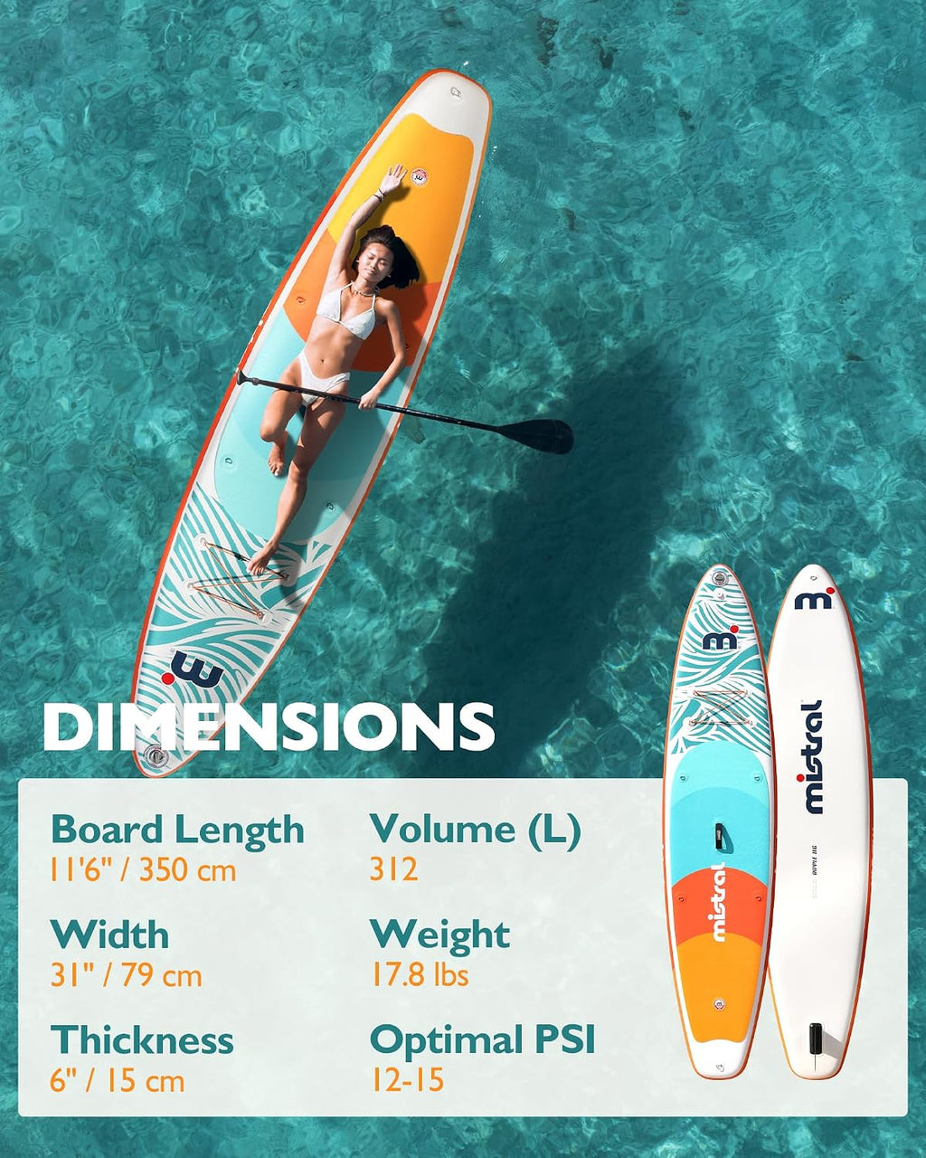 Mistral Inflatable Stand Up Paddle Board with Premium SUP Accessories, 11'6' x31''x6'' Inflatable Paddle Boards, Wide Stable Design, Non-Slip Comfort Deck for Youth & Adults of All Skill Levels