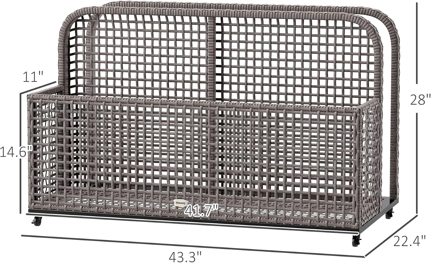 Outsunny Patio Wicker Pool Float Storage with Wheels, Outdoor Rolling PE Rattan Pool Caddy, Includes Compartment and Basket, for Pool, Garden, Deck, Light Gray