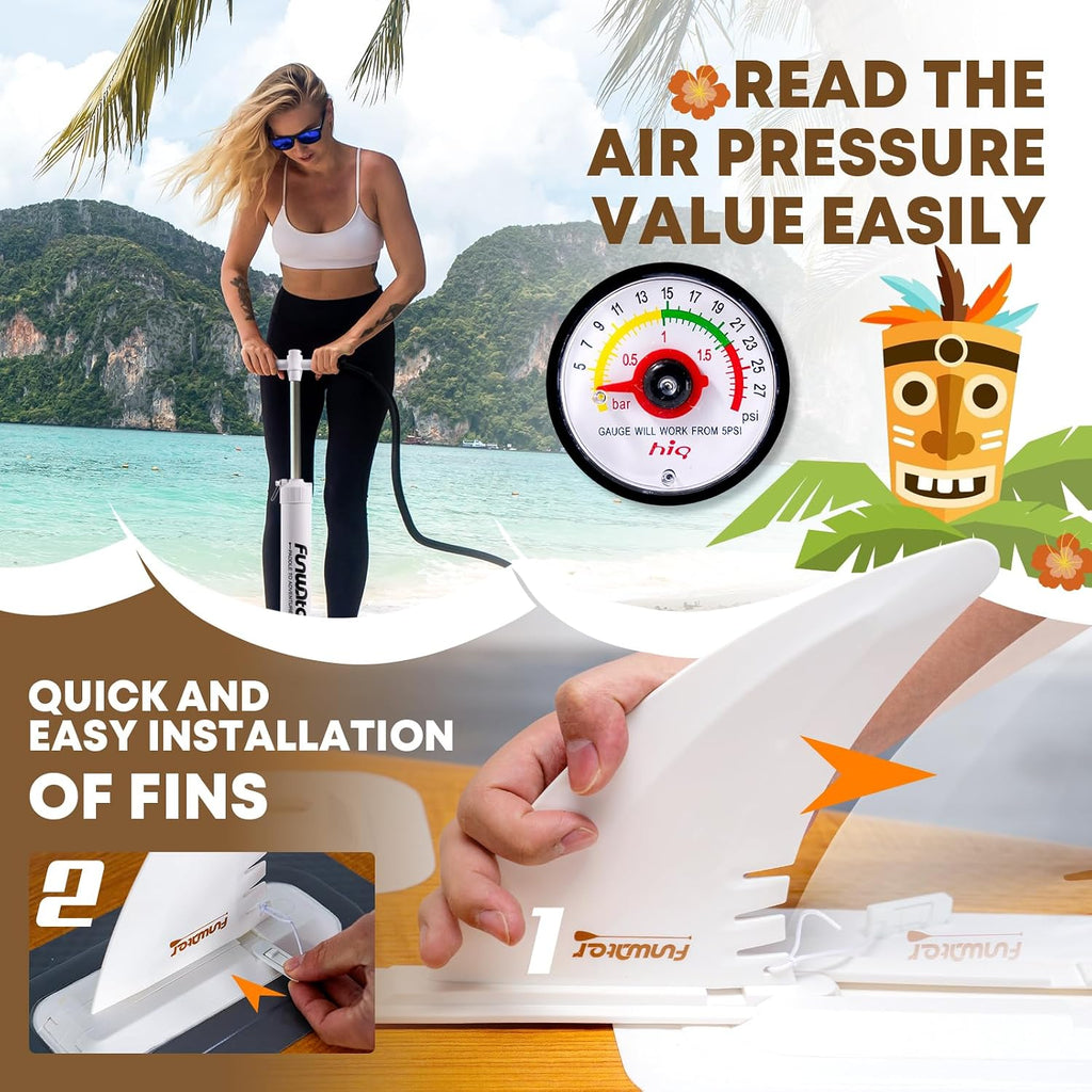 FunWater 8'/10'/10'6'/11'6' Inflatable Stand Up Paddle Board with Premium SUP Paddleboard Accessories, Wide Stable Anti-Slip EVA Deck,Paddle Boards for Adults & Youth of All Skill Levels