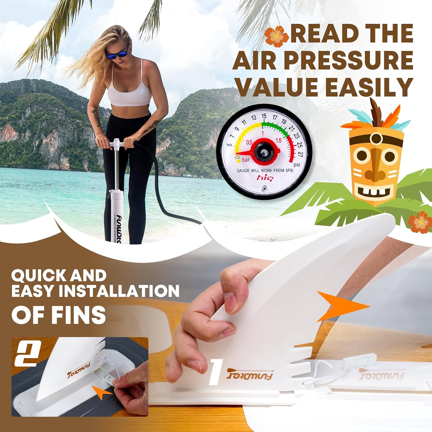 FunWater 8'/10'/10'6'/11'6' Inflatable Stand Up Paddle Board with Premium SUP Paddleboard Accessories, Wide Stable Anti-Slip EVA Deck,Paddle Boards for Adults & Youth of All Skill Levels