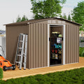 8x6FT Outdoor Storage Shed with Floor,Lockable Sliding Doors Outdoor Waterproof Tool Storage Sheds,Metal Storage Shed for Garden, Patio, Backyard(Brown)