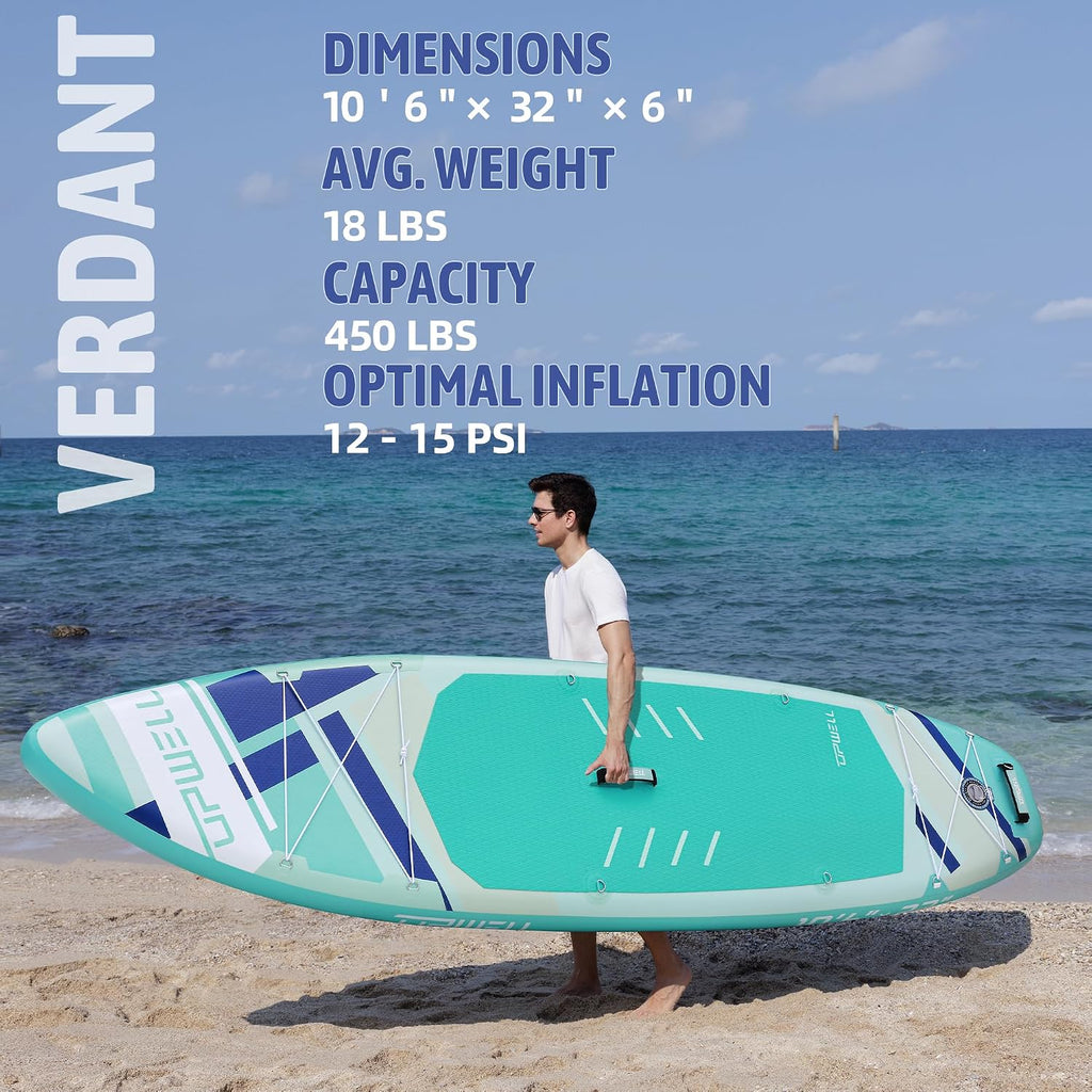 UPWELL 10'6'/11'/11'6' Inflatable Paddle Board, Stand Up Paddlboard for Youth & Adults, Stable Design, Premium SUP Accessories, Backpack, Leash, Hand Pump, Fins