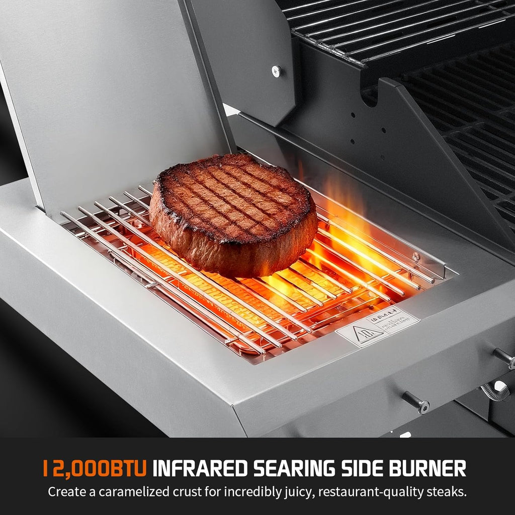 Propane Gas Grill, 4+1 Stainless Steel Barbecue Grill with Infrared Side Burner for Outdoor Cooking, Black