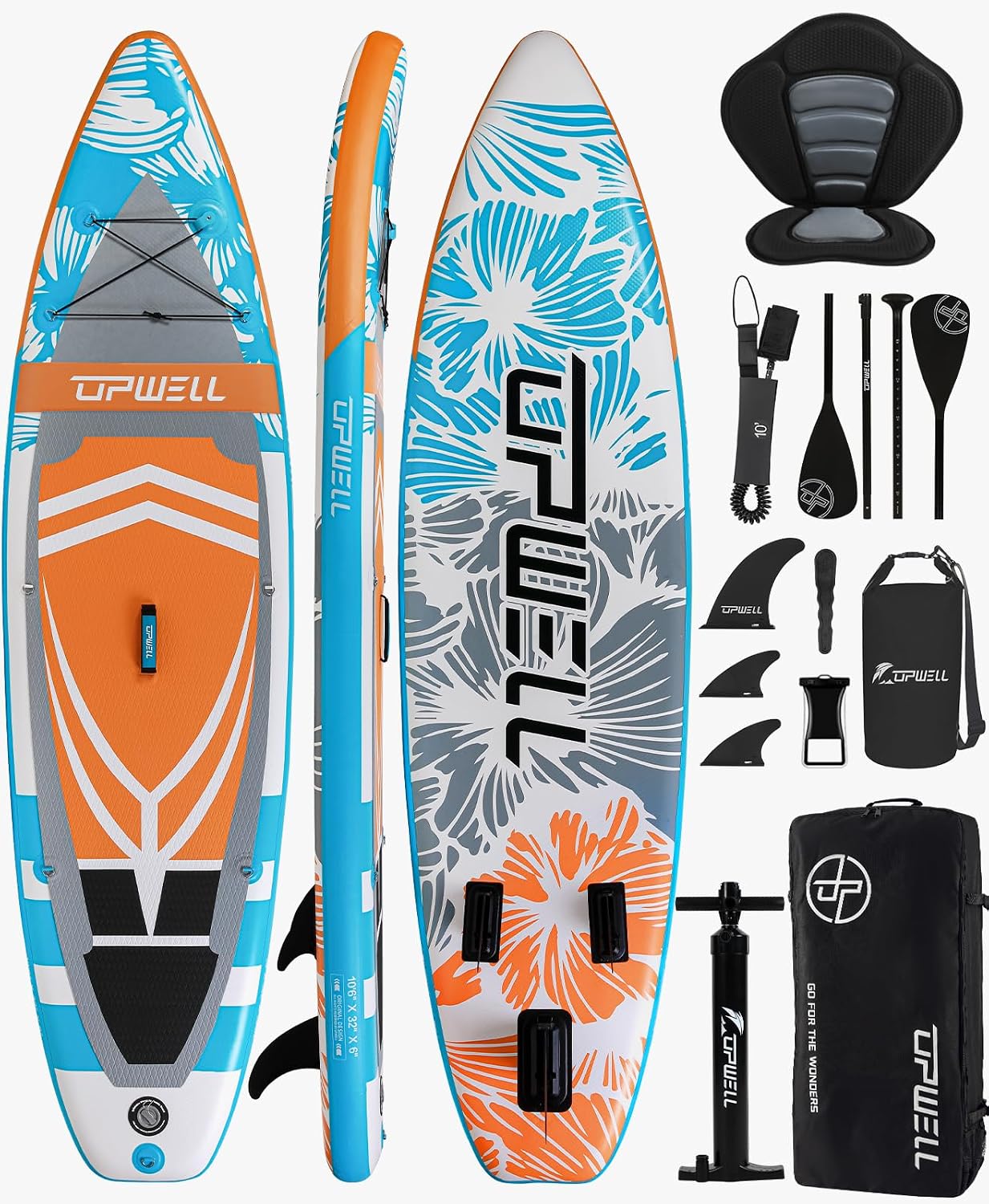 UPWELL 10'6'/11'/11'6' Inflatable Paddle Board, Stand Up Paddlboard for Youth & Adults, Stable Design, Premium SUP Accessories, Backpack, Leash, Hand Pump, Fins