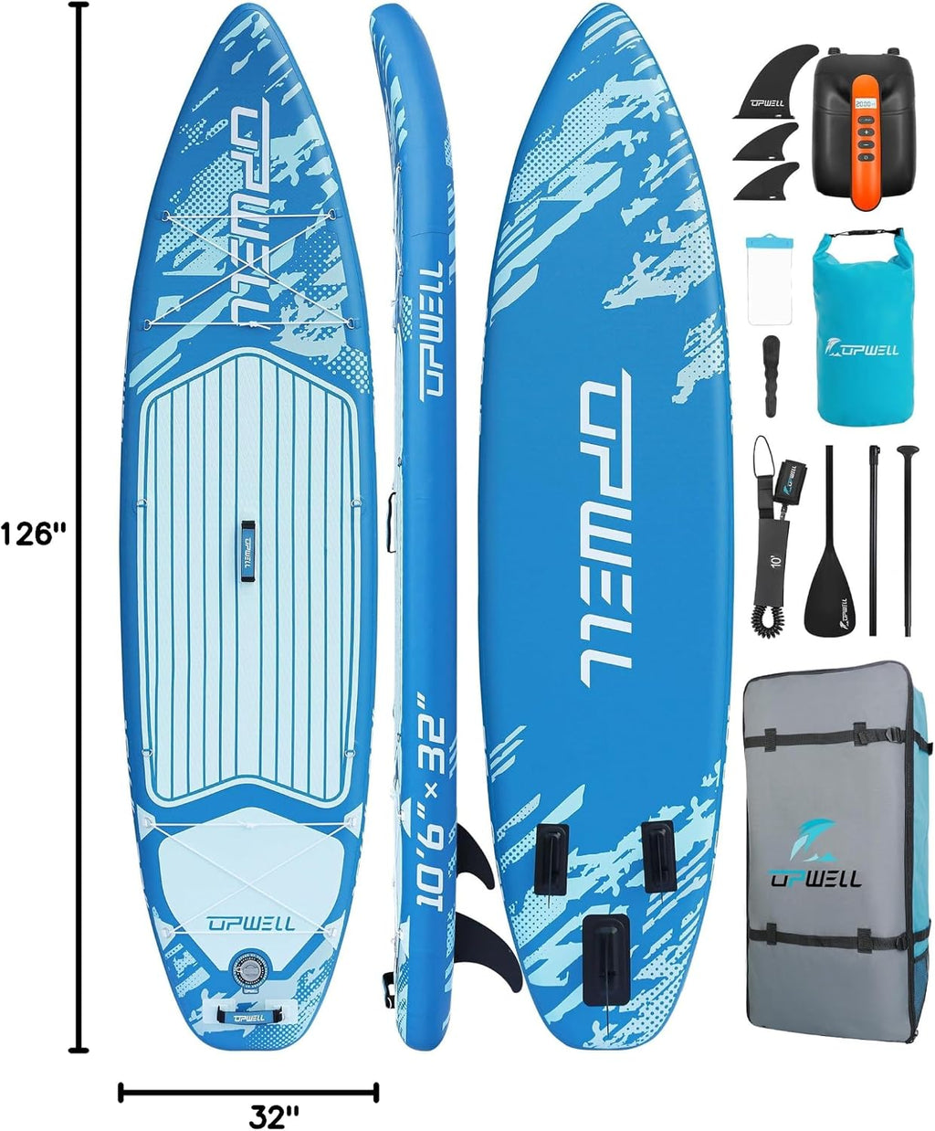 UPWELL 10'6'/11'/11'6' Inflatable Paddle Board, Stand Up Paddlboard for Youth & Adults, Stable Design, Premium SUP Accessories, Backpack, Leash, Hand Pump, Fins