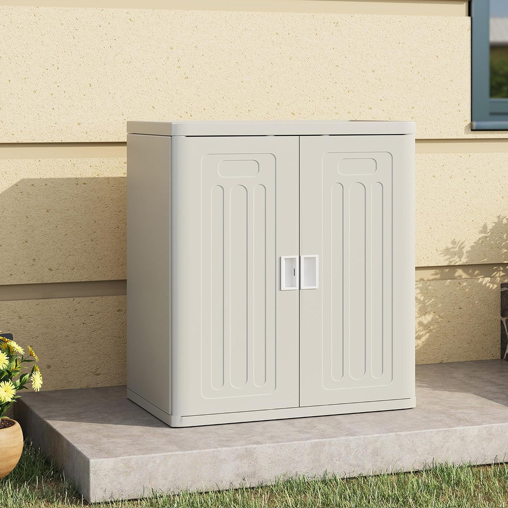 UDPATIO Resin Outdoor Storage Cabinet with Lockable Doors, 30' W x 20' D x 35' H Dark Grey Garage Cabinet,Small Shed for Organized Storage in Patio, Garage and Kitchen，, Grey
