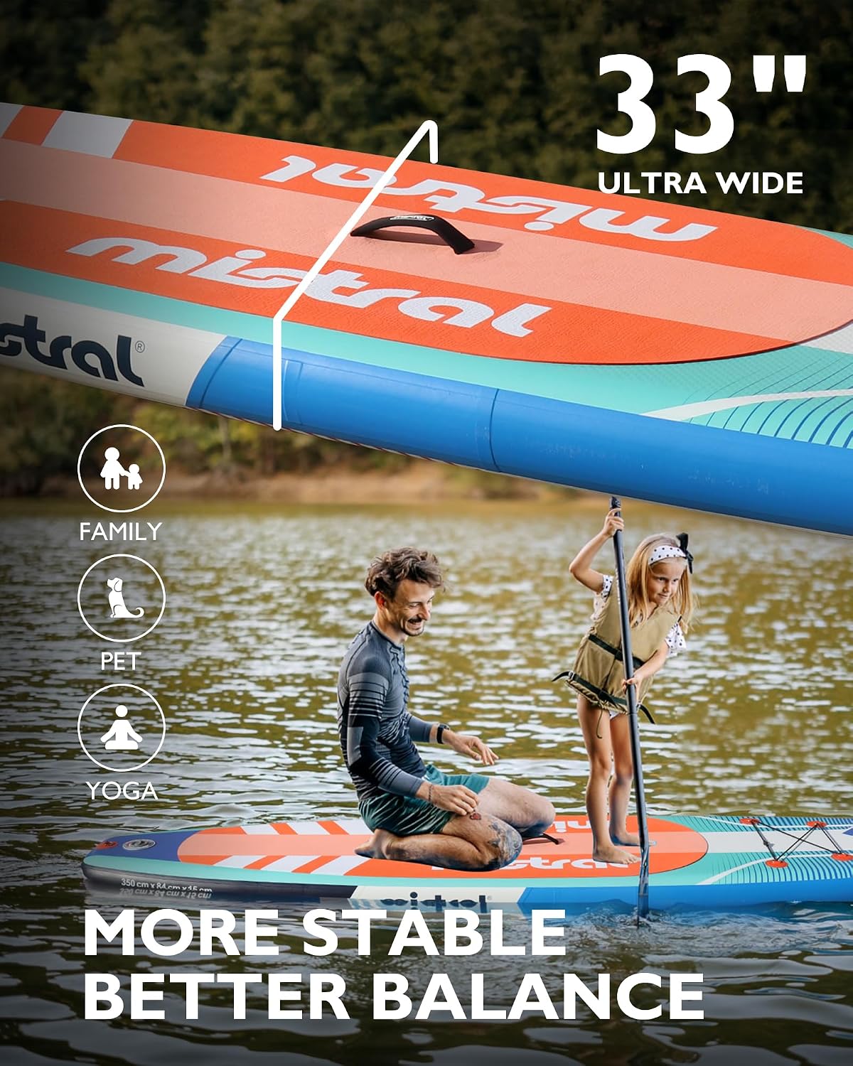 Mistral Inflatable Stand Up Paddle Board, 11'6''x33''x6'' Inflatable SUP All Around Board, Extra Wide iSUP, Stable, Beginner Paddle Board with SUP Accessories, Anti-Slip EVA Deck for Adults & Youth