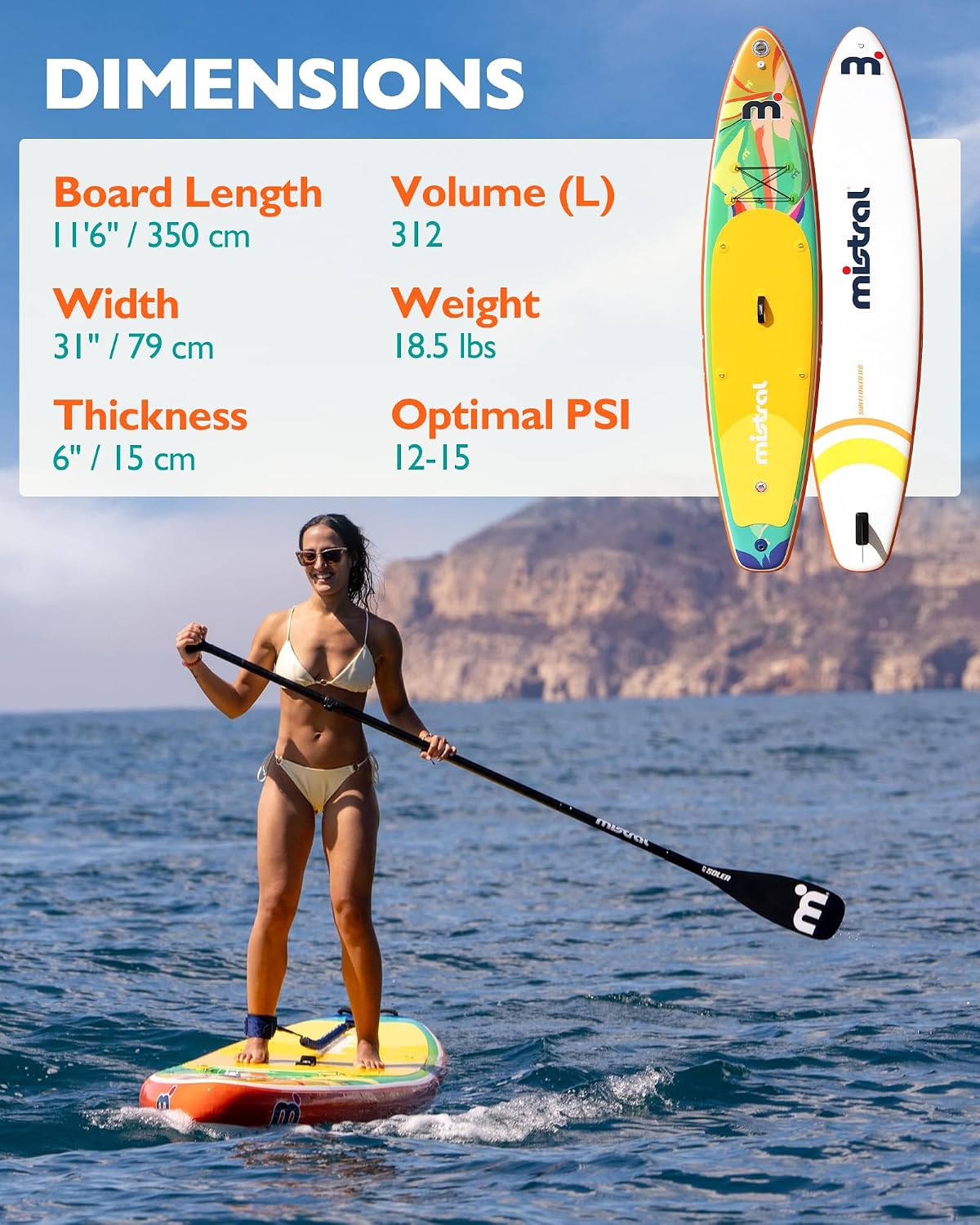 Mistral Inflatable Stand Up Paddle Board, 11'6 x31''x6'' Paddle Boards with SUP Accessories, SUP Paddle Board for Family, Touring, Kayaking, Yoga, Pets, Stable and Lightweight Isup for Adult & Youth