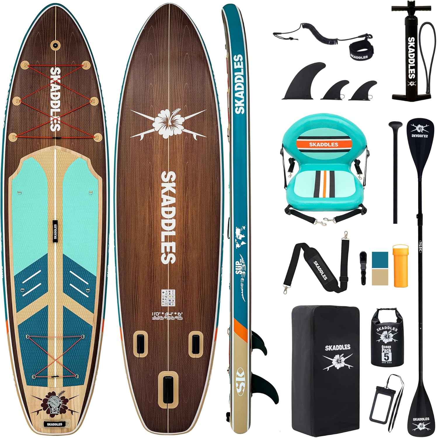 11' Inflatable Stand Up Paddle Board – Extra Wide SUP for Adults & Kids of All Skill Levels, Stable Paddleboard with Pump, Fins, Backpack, Accessories & Waterproof Phone Pouch