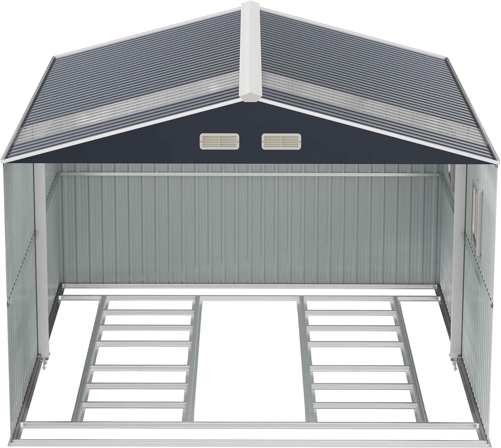 K Knowbody 10x10 FT Outdoor Storage Shed with Floor Base | Super-Reinforced Steel Shed | Skylight Roof & Windows | 15-Year Anti-Rust | Lockable Garden Storage