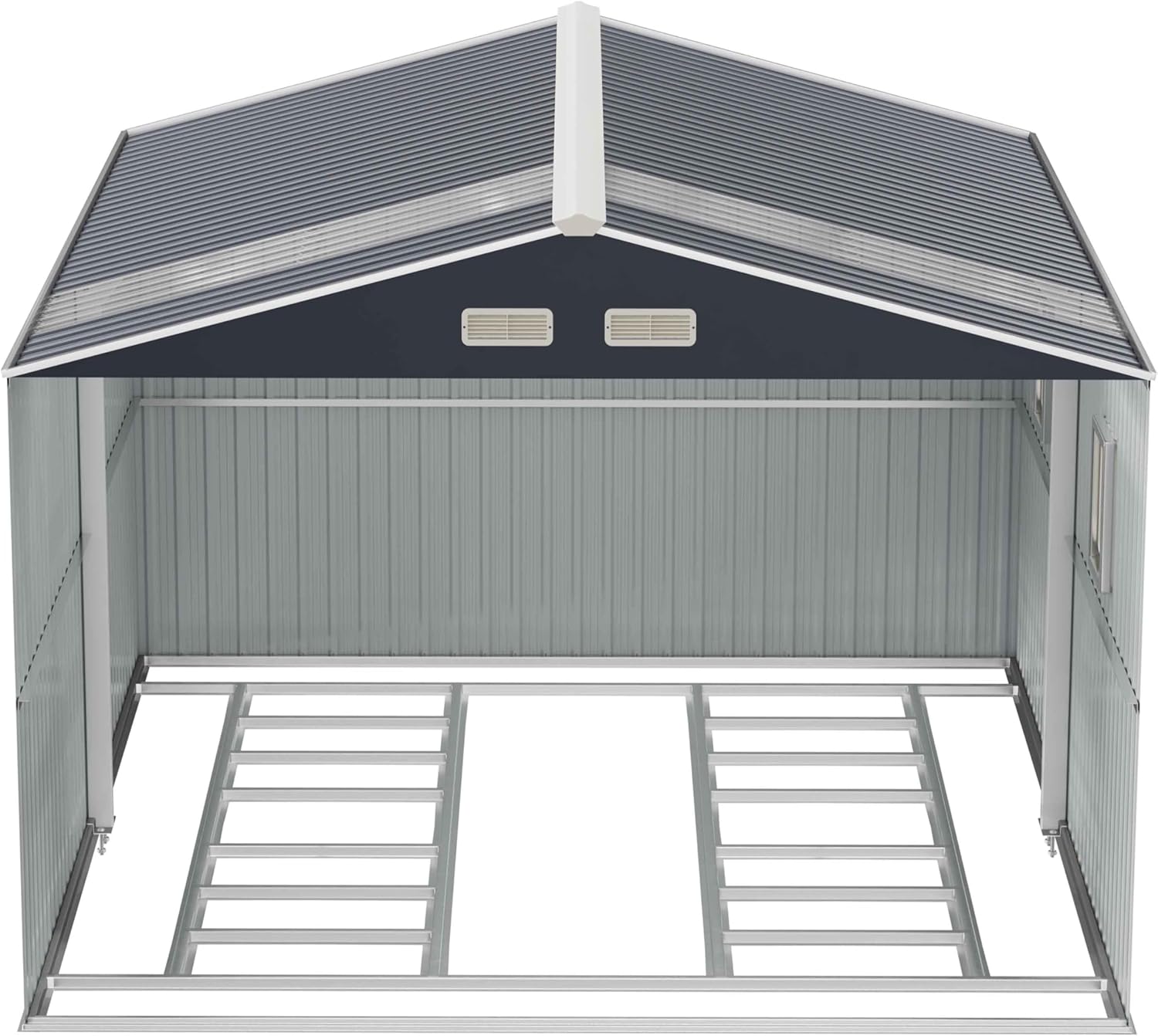 K Knowbody 10x10 FT Outdoor Storage Shed with Floor Base | Super-Reinforced Steel Shed | Skylight Roof & Windows | 15-Year Anti-Rust | Lockable Garden Storage
