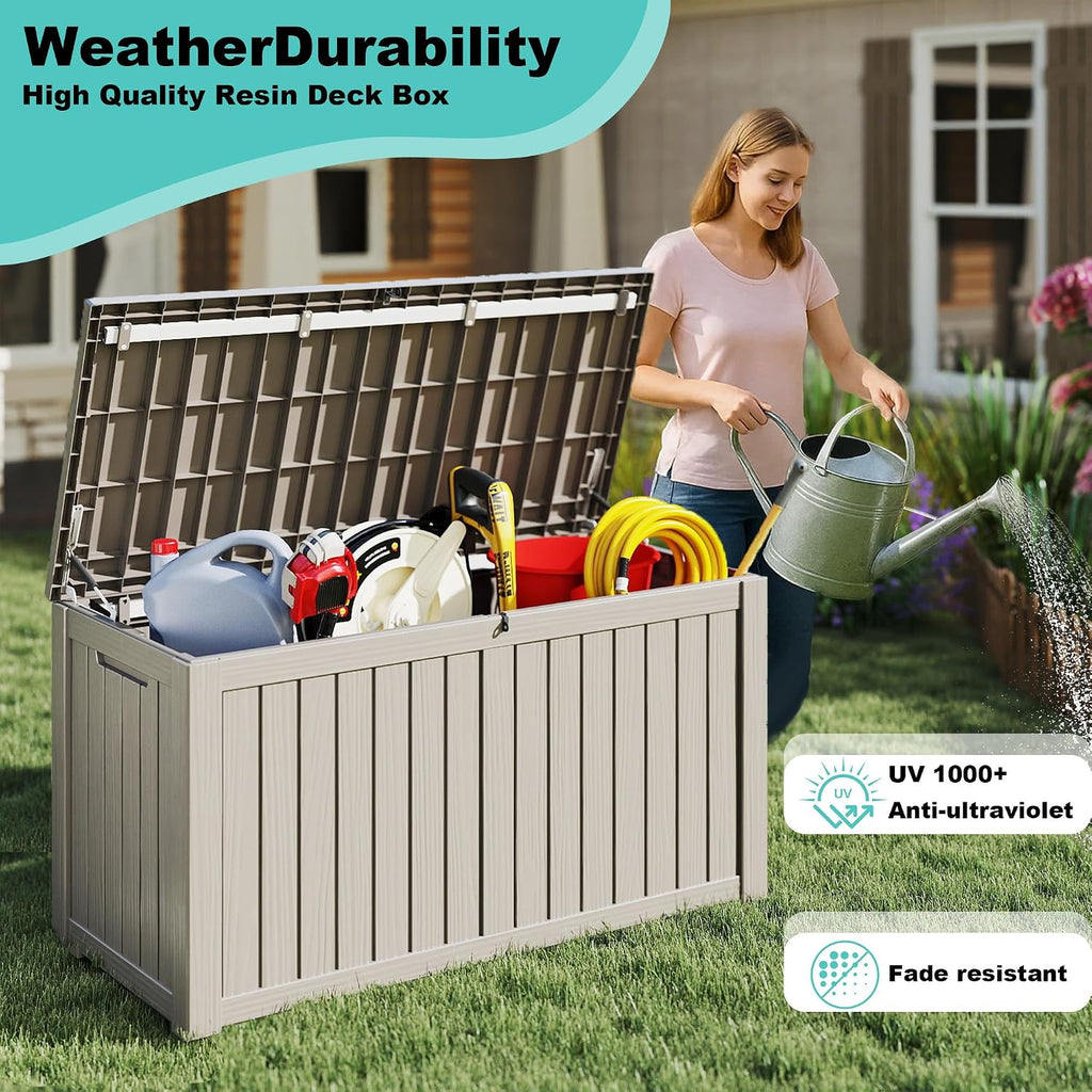 EasyUp 150Gal Outdoor Deck Box Waterproof, Lager Patio Storage Box Indoor and Outdoor Use, Lockable Resin Storage Bin for Patio Furniture Cushions Garden Tools, Package Delivery,UV Resistant-Grey