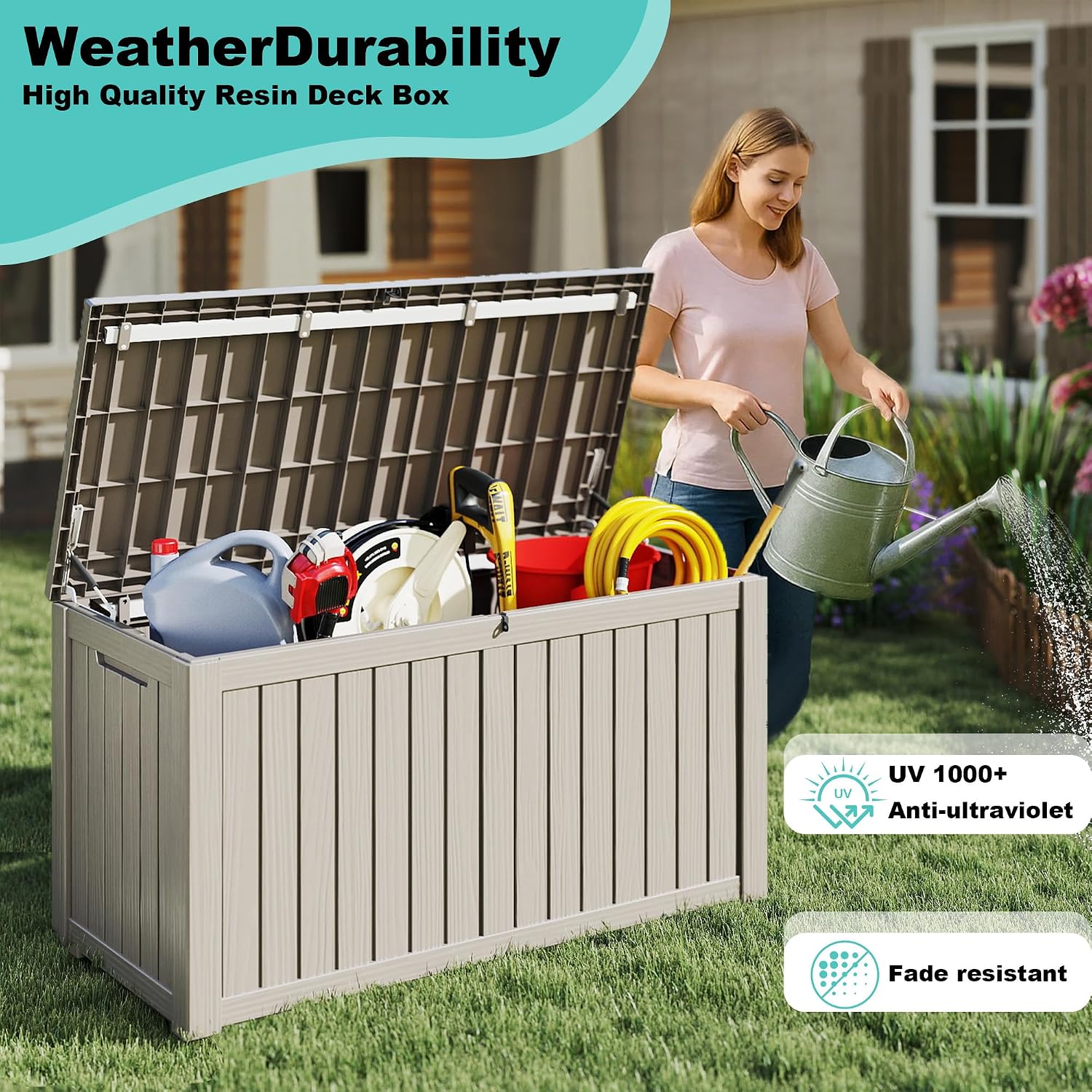 EasyUp 150Gal Outdoor Deck Box Waterproof, Lager Patio Storage Box Indoor and Outdoor Use, Lockable Resin Storage Bin for Patio Furniture Cushions Garden Tools, Package Delivery,UV Resistant-Grey