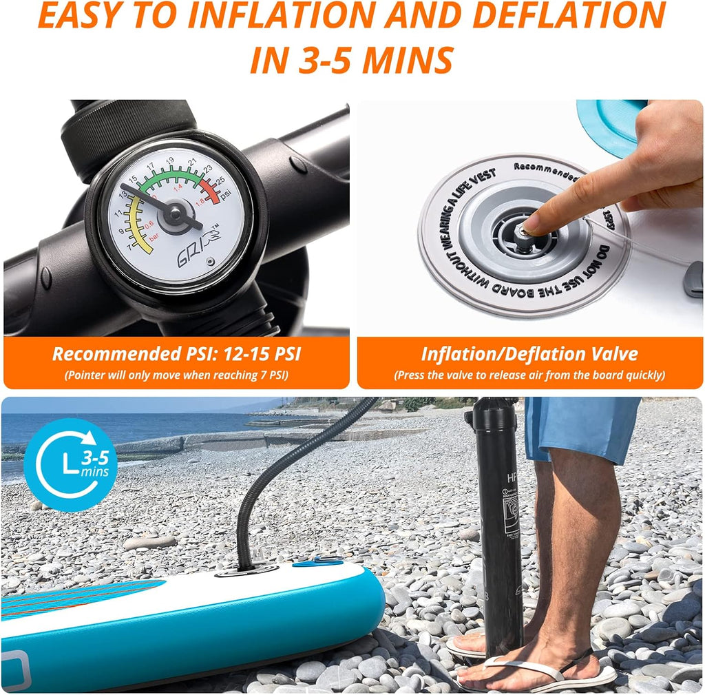 AKASO Inflatable Stand-Up Paddleboard, Yoga SUP with Backpack, Non-Slip Deck, Waterproof Bag, Leash, Floating Paddle and Hand Pump