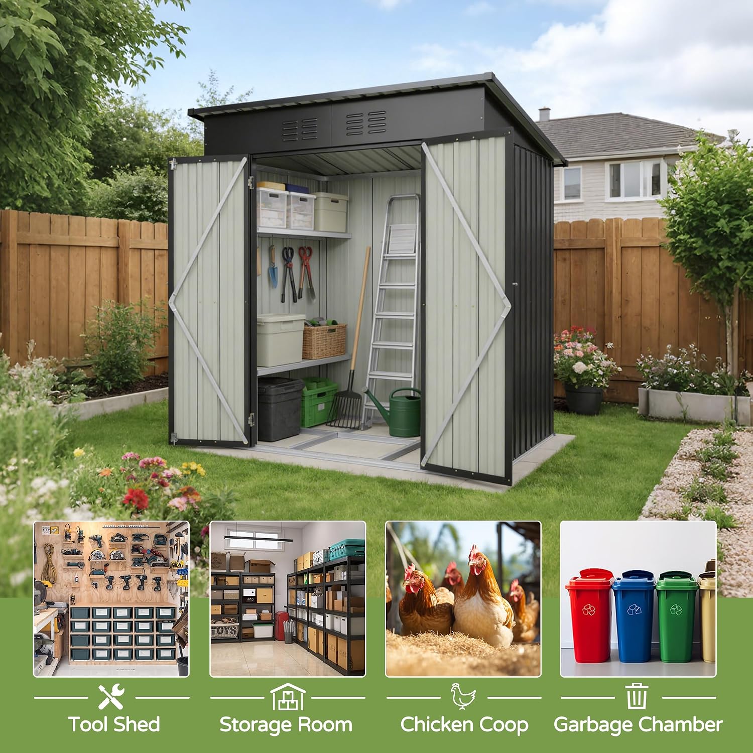 Metal Outdoor Storage Shed 6 x 4 FT Outdoor Shed with Lockable Door,Waterproof Garden Tool Shed for Backyard Patio Lawn,Black