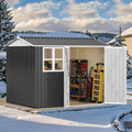 DWVO 8' x 6' Outdoor Storage Shed, Waterproof Metal Garden Shed with Windows, Lockable Doors, and Sloped Roof for Patio, Backyard, Lawn, Tool Storage, Bike Shed, Pet Shelter (Gray + White)