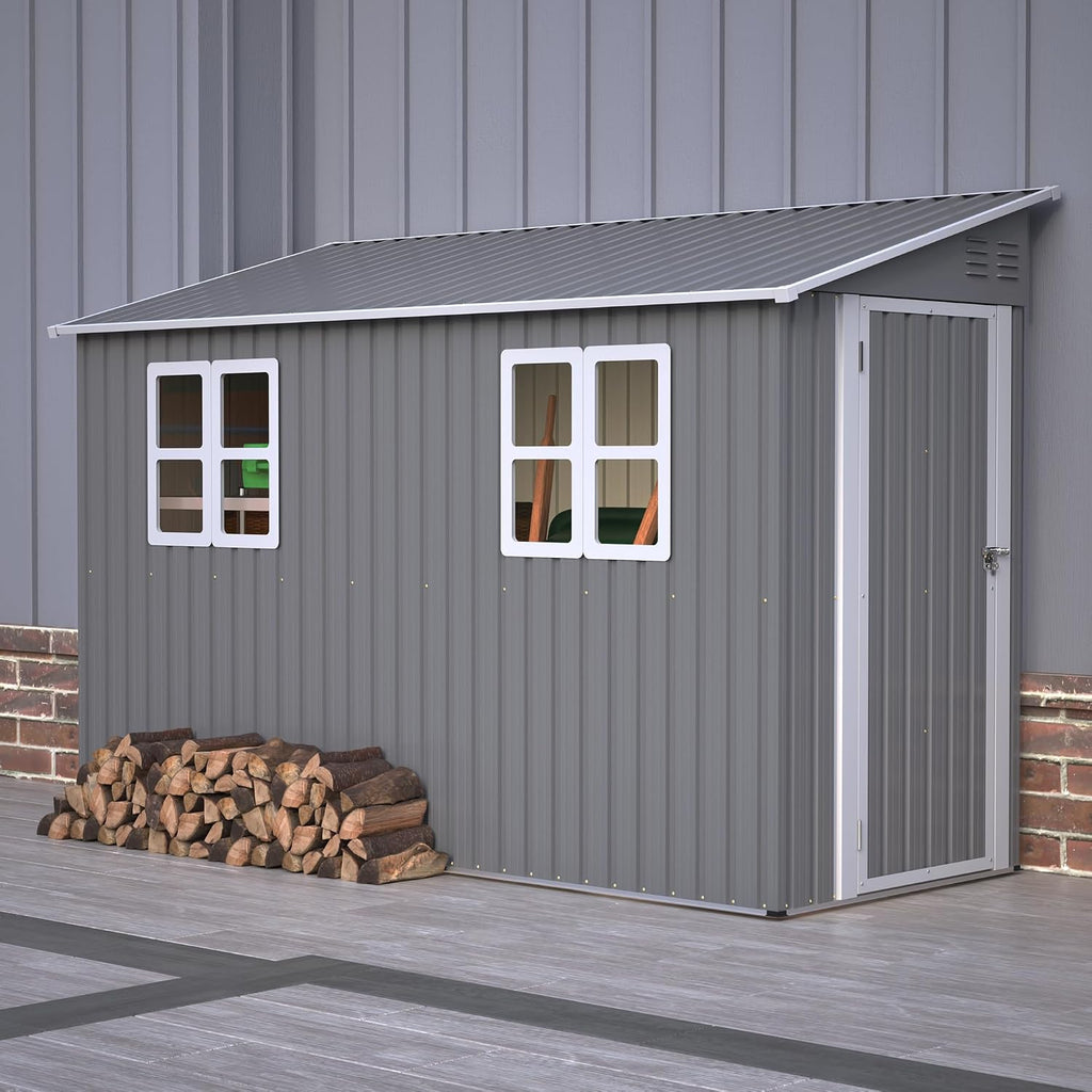 4' x 10' Metal Garden Shed Lockable Doors,Outdoor Storage Shed with Double Windows,Waterproof Shed Outside Storage Clearance for Backyard Patio