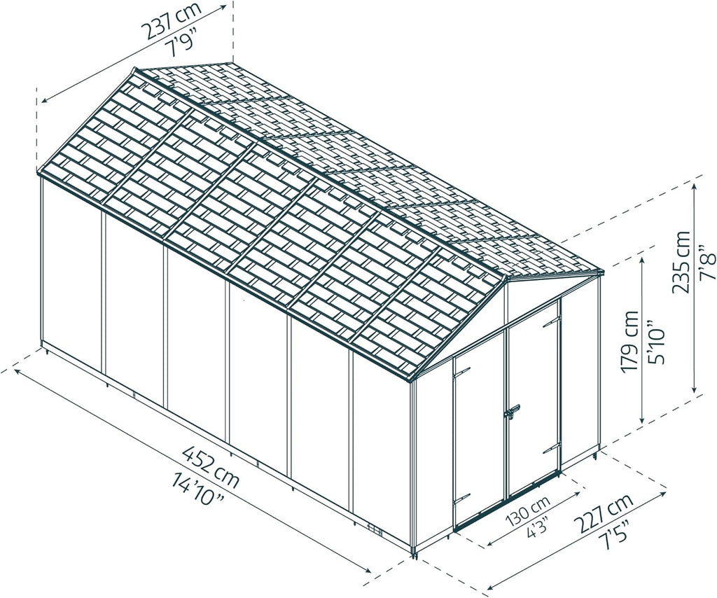 Palram - Canopia Rubicon Storage Shed, 8'x15' DIY Backyard Shed, Gray Polycarbonate Panels and Aluminum Frame, Sheds & Outdoor Storage for Lawn Mower, Bike, Garden Tools, Outdoor Storage Box Shed