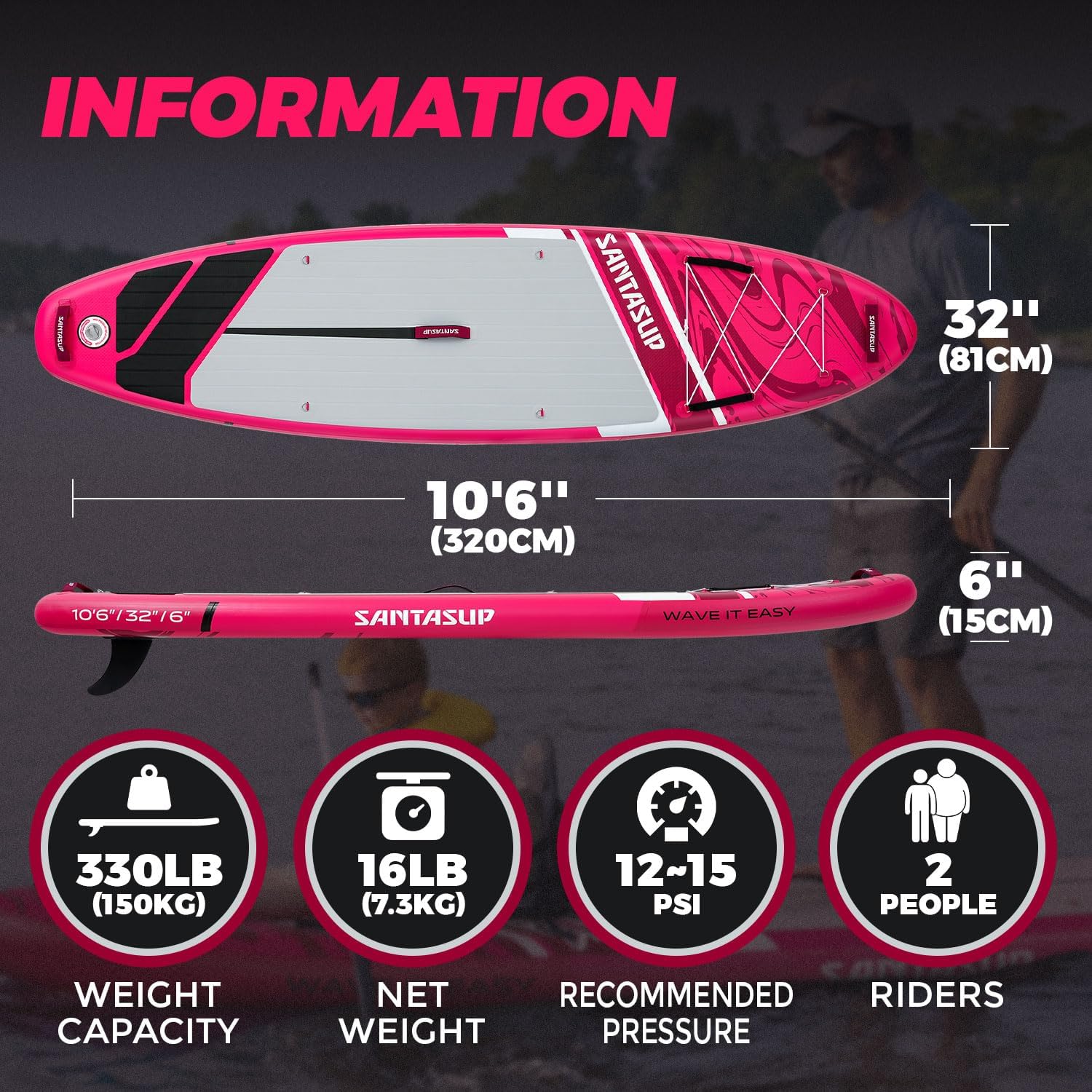 Inflatable Stand Up Paddle Board with SUP Accessories, Anti-Slip EVA Deck, 10'6'/11' Wide Stance Board, Sup Board for Adults & Youth of All Skill Levels Backpack