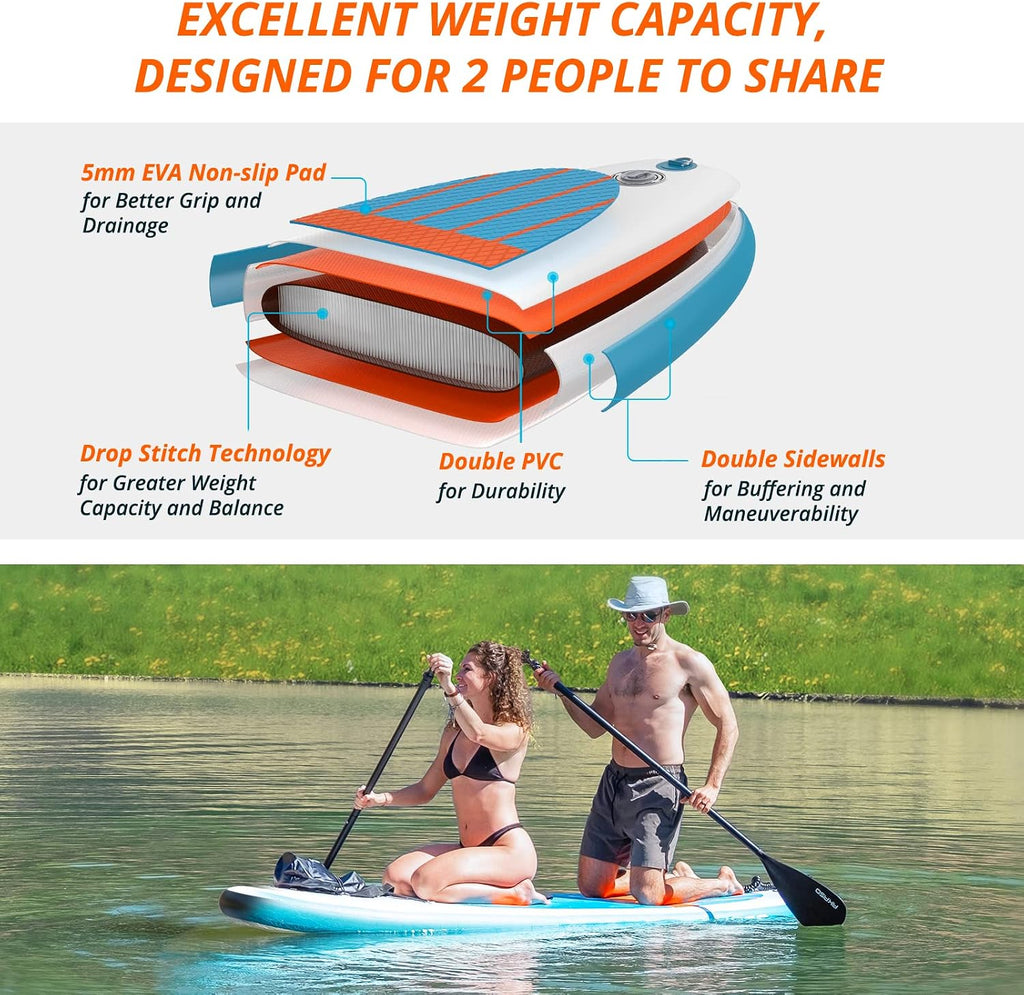 AKASO Inflatable Stand-Up Paddleboard, Yoga SUP with Backpack, Non-Slip Deck, Waterproof Bag, Leash, Floating Paddle and Hand Pump