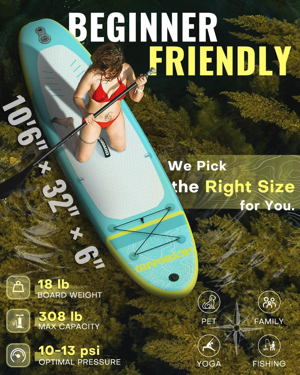 HEYBOARD Inflatable Stand Up Paddle Board 10'6'×32'×6' Standup Paddleboard with Premium SUP Accessories & Backpack, Non-Slip Deck, Waterproof Bag, Leash, Paddle, Hand Pump