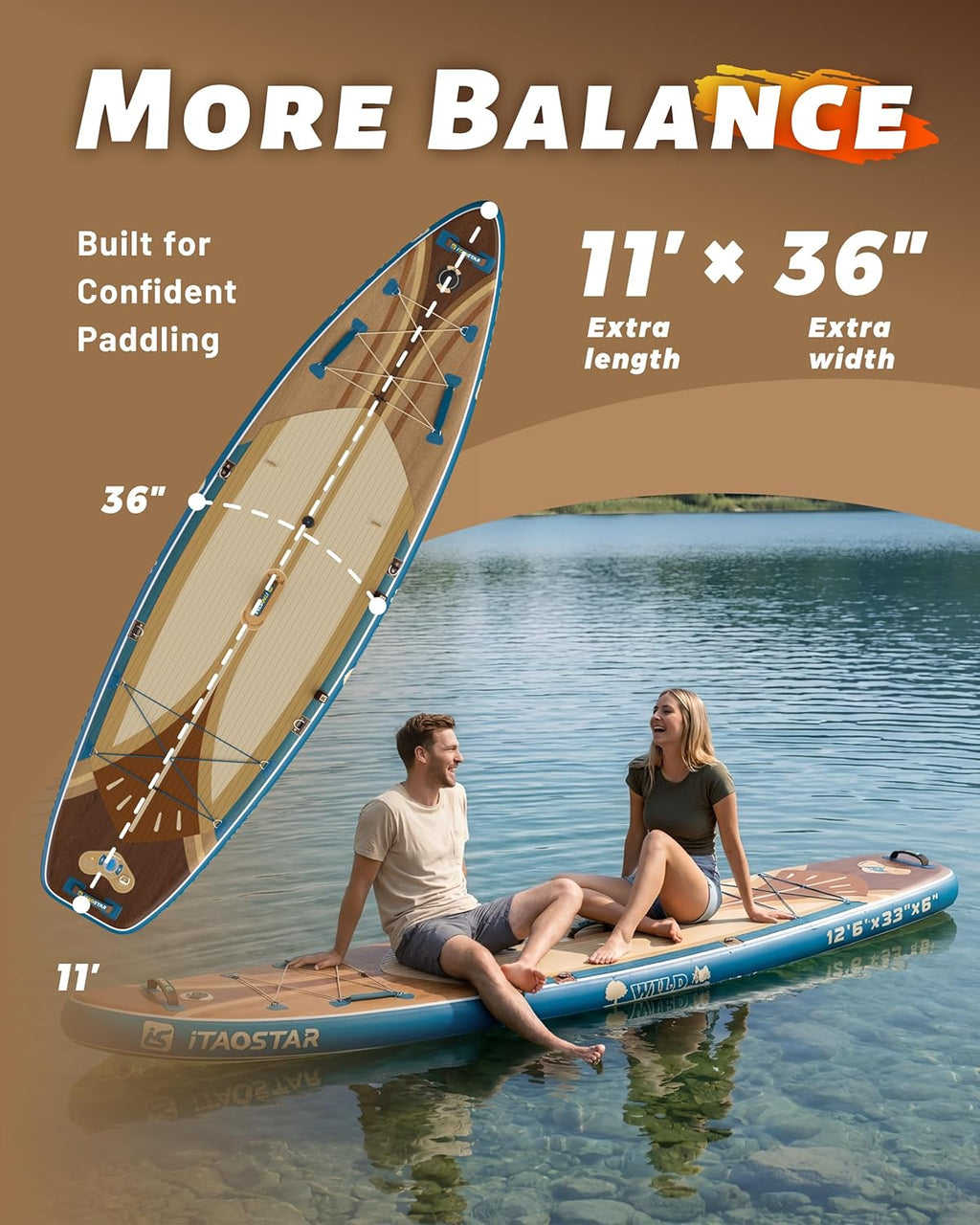 iTAOSTAR Wild 11'×36'/11'6'×34'/12'6'×33' Inflatable Paddle Board with Seat, One-Stop Premium SUP Board Gears, Tailored 5 Fins, Stable Inflatable Stand Up Paddle Boards for Youth/Adults of All Levels