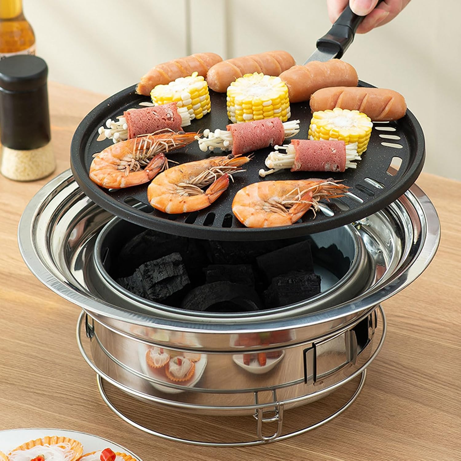 AIZYR Portable Charcoal BBQ Grill, Stainless-Steel Barbecue Grill Household Korean Grill, Charcoal Stove for Camping Picnic Outdoor Parties,L