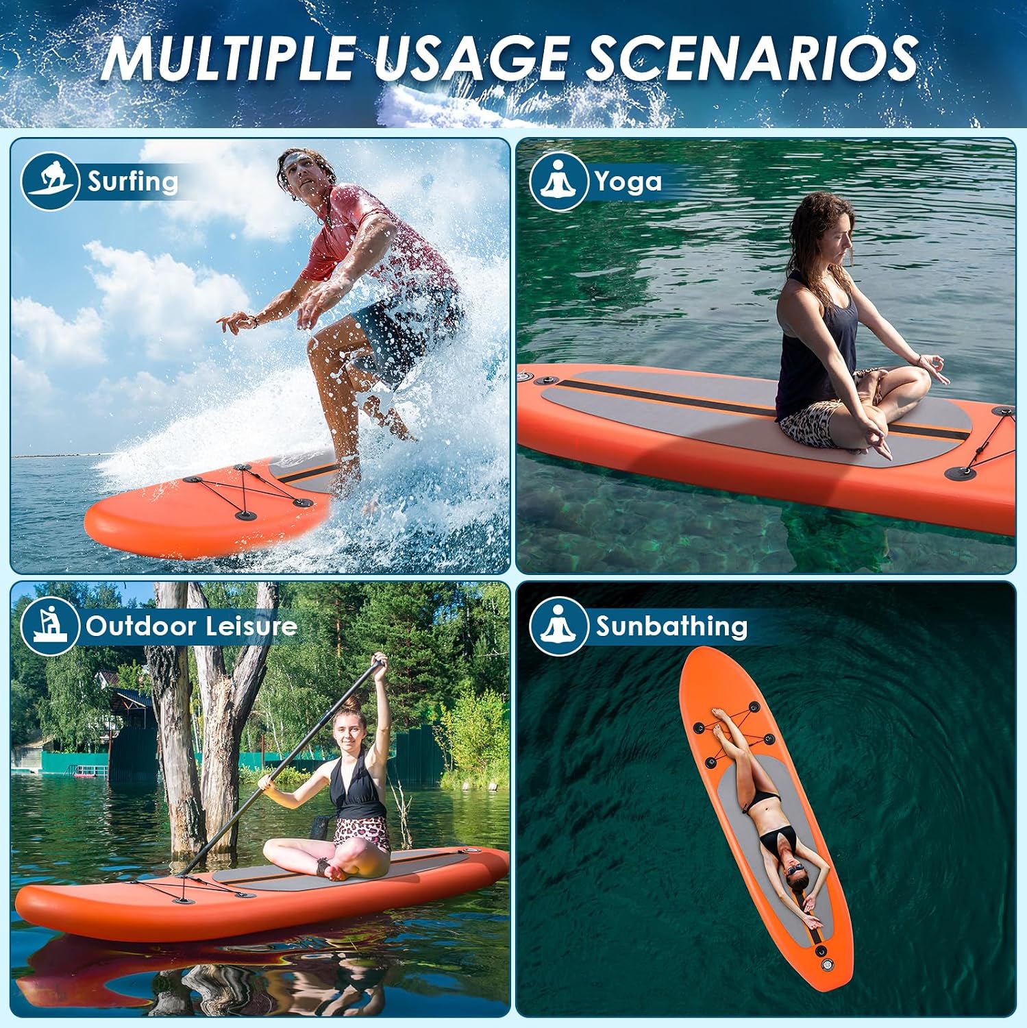 TLSUNNY 12FT Inflatable Stand Up Paddle Board, 3 Fins Paddleboard with Full SUP Accessories for All Skill Levels, Portable Two-Way Hand Pump and Carry Bag, 400LBS