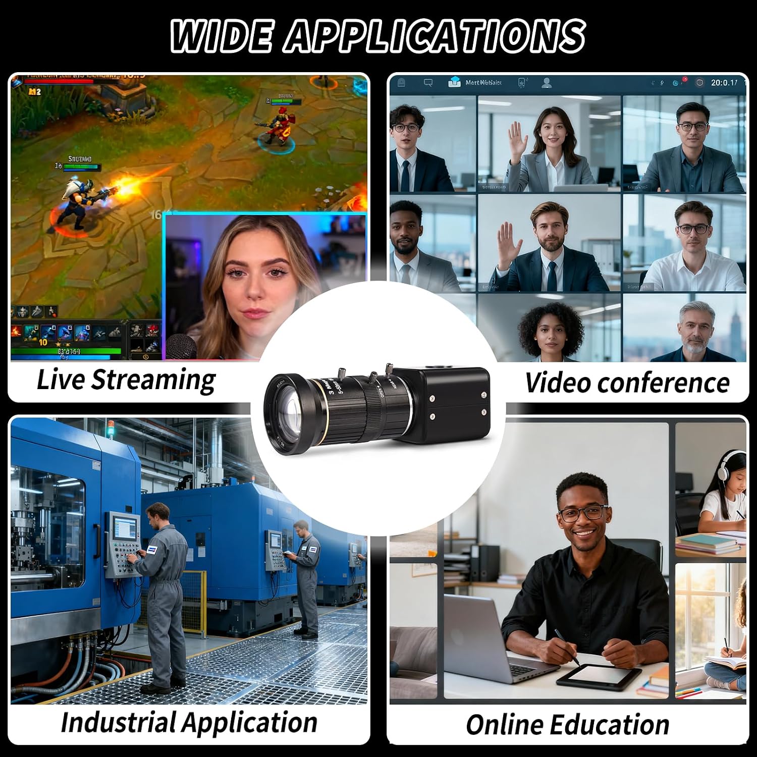 MOKOSE HDMI Camera, HD 1080P 60FPS Digital Security Camera, Industry Digital Camera with 5-50mm Telephoto Zoom Manual HD Lens.