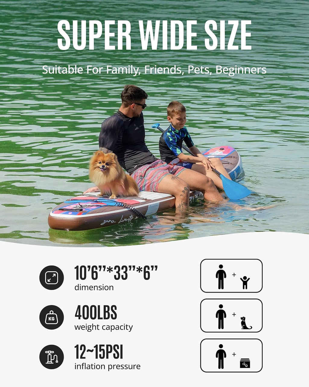 ZLX Inflatable Stand Up Paddle Board, 10'6' SUP Non-Slip Stable Deck Pad, Unique Center Fin, Premium Accessories, Paddleboard for Adults, Beginners, All Skill Levels