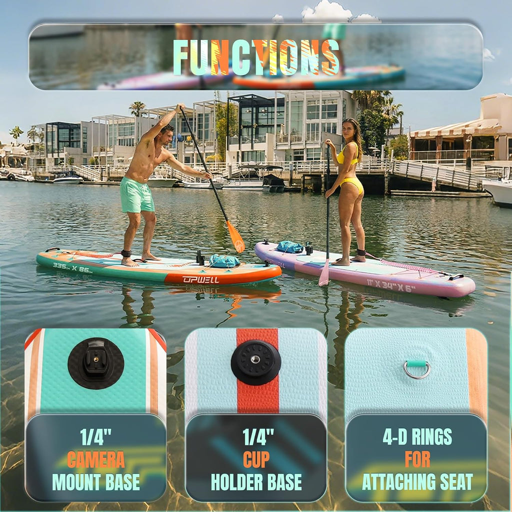 UPWELL 11'×34' Stand Up Paddle Board, SUP Board for Adults & Teens, Inflatable SUP Board with Premium Accessories, 120L Backpack, Paddle, Leash, Hand Pump, Fins