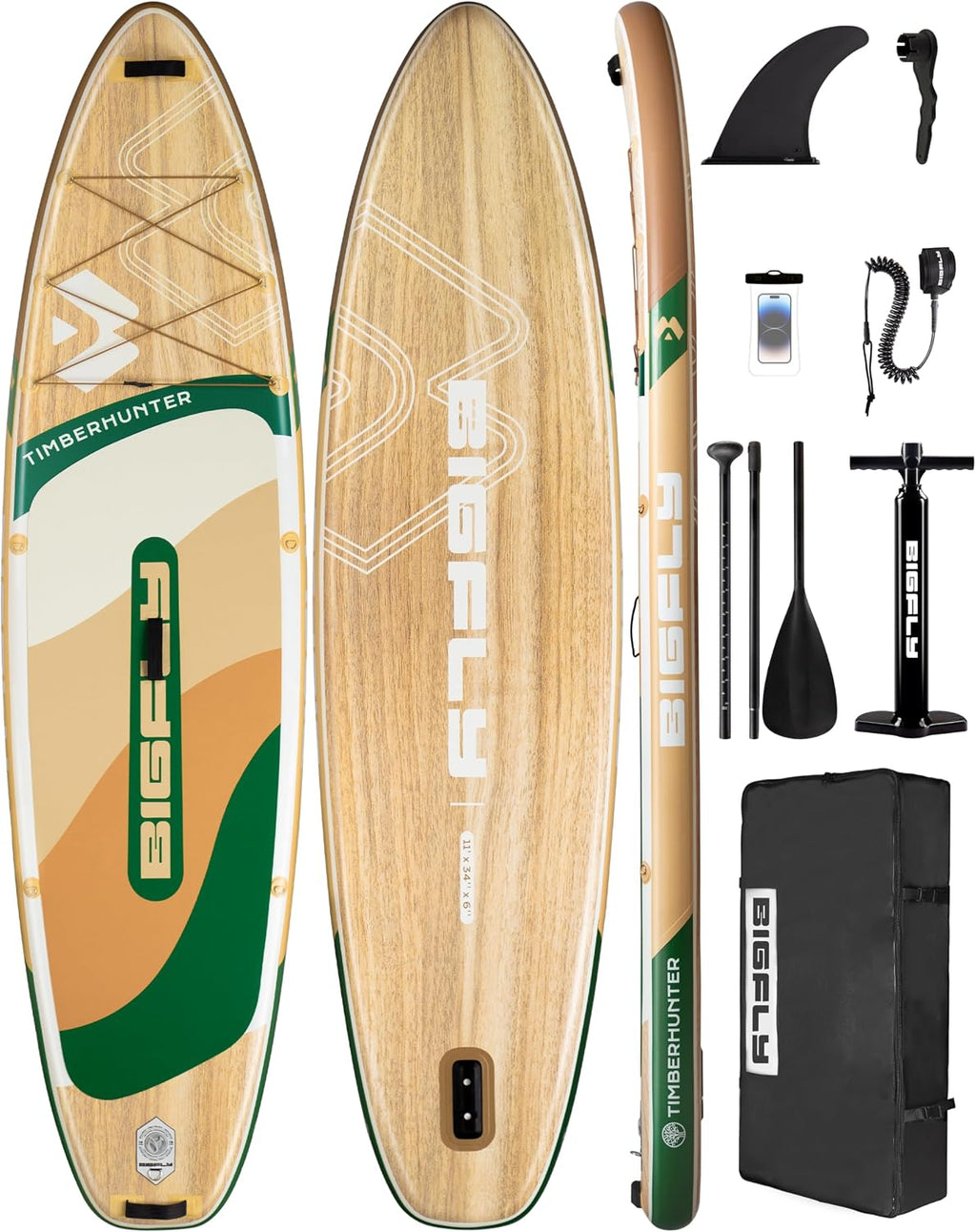 Bigfly Inflatable Stand Up Paddle Board 11'*34'*6', Blow Up Paddle Board for Adults,with Detachable Fins, Pump, Floating Paddle, Safety Leash,Backpack