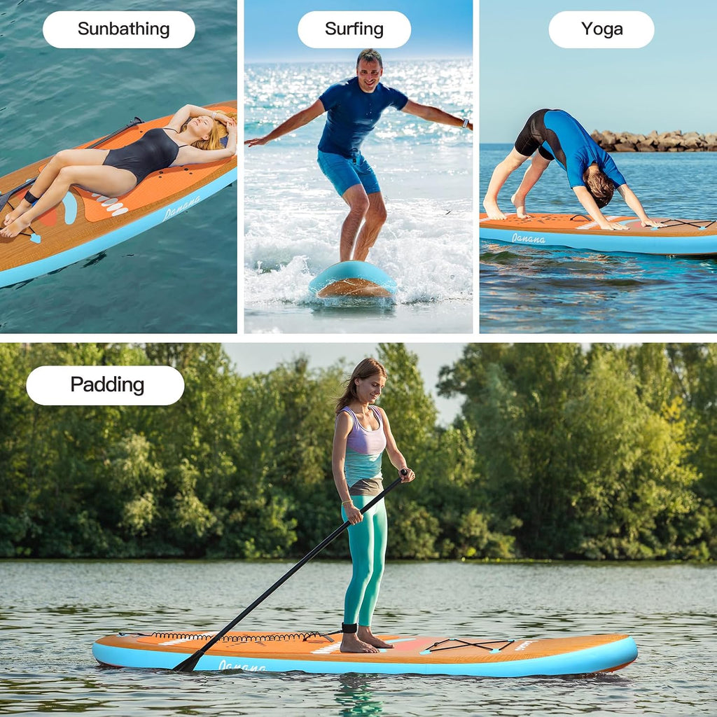 Panana Inflatable Stand Up Paddle Board 10'/10'8''x30''/32''x6'' iSUP Non-Slip Deck Paddleboard for Adults Beginners Youth, with Paddle Pump Fins Leash Backpack