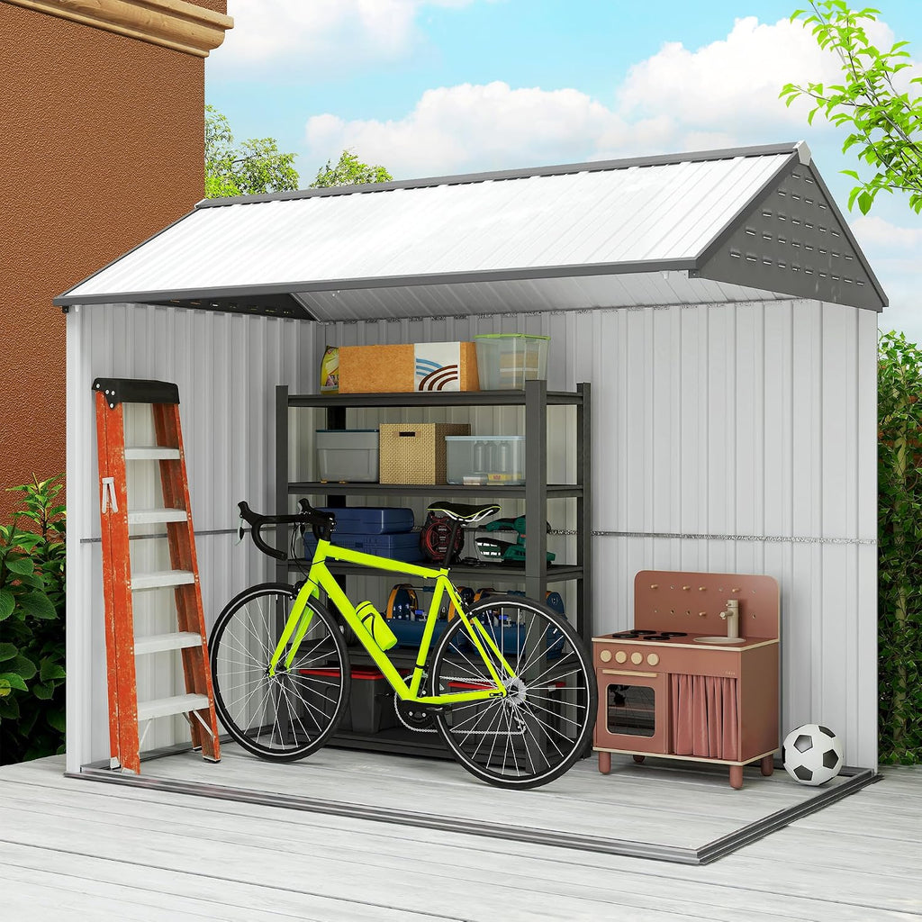 Outsunny 8' x 6' Outdoor Storage Shed, Metal Garden Shed with Window & Double Lockable Door, Outdoor Tool Shed Storage with Sloped Roof for Backyard, Patio, Garage, Lawn, White